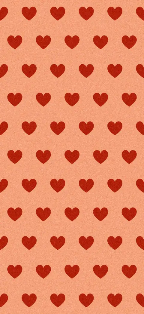 Peach wallpaper with rows of red hearts